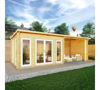 Mercia 7m x 3m Studio Pent Log Cabin With Patio Area (44mm) - White UPVC Windows & Doors, Brown