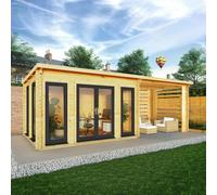Mercia 7m x 3m Studio Pent Log Cabin With Slatted Area (44mm) - Grey UPVC Windows & Doors, Brown