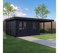 7mx4m Lugarde Norwich Summerhouse with Side Canopy - Black - 44mm Wall Thickness - Left Hand Side Canopy