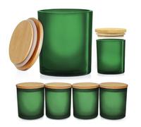 7oz Glass Candle Jars for Candle Making with Bamboo Lids - Set of 6 Heat-Resistant Empty Jars for DIY Soy Wax and Craft Projects (Green)