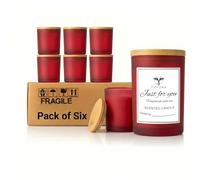 7oz Glass Candle Jars with Lids, Pack of 6 Empty Candle Jars for Candle Making, Small Glass Containers with Wooden Lids, Candle Containers & Candle Making Supplies for DIY, Wax Melt (Frosted Red)
