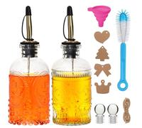 7oz Glass Coffee Syrup Dispenser, 2-Pack Complete Set with Funnel, Brush, Stoppers & Accessories - Syrup Bottles for Coffee Bar with Metal Pour Spout, Ideal for Maple,Oil, Vinegar,Cooking wine
