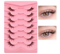 7P-C-HF38 Clear Band Half Eyelashes, Cat Eye, 12 mm Short Cat Eye Artificial Eyelashes, Natural Look, 1/2 Corner False Eyelashes Set, 3/4 Corner Eyelashes, Reusable, Lightweight Makeup Eyelashes