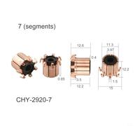 7P Teeth Copper Hook-Type Electric Motor Commutator for Power Tools & High-Speed DC Motors - 11.3 × 3.97 × 12.2 mm (OD × ID × H), Pure Cop