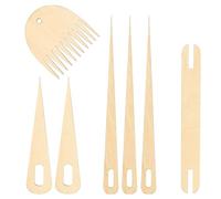 7Pack Wood Loom Stick Set: 5pcs Weaving Needles, 1pc Shuttle, 1pc Comb - Knitting Tools for Adults & Beginners