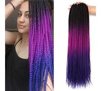7Packs/Lot Crochet Box Braids Hair Extensions - Pre looped, Braids, #1B (Purple-Blue) - 18Inch (Pack of 7)
