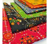7pc 25x25cm 100% Cotton Fabric Indian Boho Print PreCut Fat Quarters Bundle DIY Patchwork Sewing Quilting DIY Scrapbook Craft (Bundle of 14)