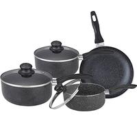 7Pc Aluminium Non Stick Cookware Set - Includes A Saucepan & Frying pan | Marble Coated with Ventilated Glass Lids, Bakelite Handles, Kitchenware | Strong Quality, Long Lasting & Durable