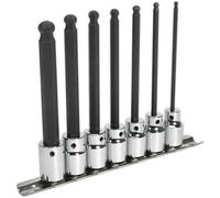 7pc Ball End Hex Socket Bit Set 3/8" Square Drive 3mm to 10mm - 110mm Long Shaft Loops Multi One Size