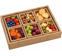 7pc Bamboo Serving Tray Set Rectangular Food Platters Nuts Candy Organiser