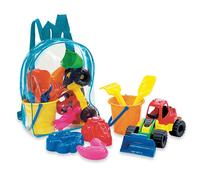 7pc Bucket & Spade Tractor Beach Set Bag Backpack Mould Sand Digging Sandpit Fun