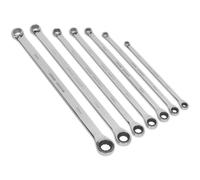 7pc Double Ended Fixed & Ratchet Ring Spanner Set -12 Point Metric Socket Wrench