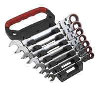 7pc FLEXIBLE HEAD Combination Ratchet Spanner Set 12 Point Metric Moving Socket