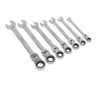 7pc FLEXIBLE HEAD Combination Ratchet Spanner Set 12 Point Moving Metric Socket