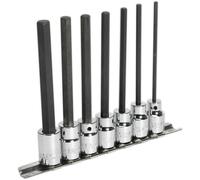 7pc Hex Socket Bit Set 3/8" Square Drive 3mm to 10mm - 110mm Long Shaft S2 Steel Loops Metallics One Size