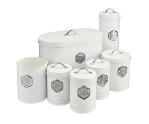 7pc Kitchen Storage Canister Jar Storage Set Bread Bin Sugar Tea Coffee Biscuits