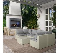 7pc Light Brown Rattan Modular Corner Sofa Set Outdoor Garden Furniture Table