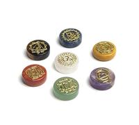 7PC Mini Size Natural Round Semi-Precious Stones Printing Holistic Symbols Set