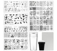 7pc Nail Stamping Plate Kit Flower Butterfly Nails Stamp Plate Lace Animal Nail Art Template Stencil Fingernail Polish Stamps Plates Set Silicone Stamper Scraper French Nails Design Tools