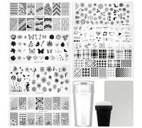 7pc Nail Stamping Plate Kit Letter Butterfly Nails Stamp Plate Lace Flower Geometric Nail Art Template Stencil Fingernail Polish Stamps Plates Set Stamper Scraper French Tips Nails Design Tools