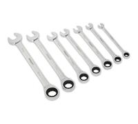 7pc Ratchet Combination Spanner Set - 12 Point Metric Ring Open Head Nut Wrench