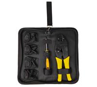 7PC Ratchet Crimping Tool Set | 5 Interchangeable Jaws | Insulated, Bare, Tube | Carry Case and Screwdriver