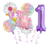 7PCS 1st Princess Party Decorations Balloon Set, Princess Balloons with Number 1 Balloon, Castle & Carriage for First Birthday Decorations Girl, 1st Birthday Decorations for Girls