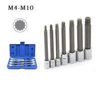 7PCS 3/8 inch Socket Tool Set with Extra Long Torx Star Bit Sockets for M5-M10 - Chrome Vanadium Alloy Steel, 110mm Length, Includes Storage Box