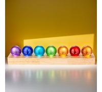 7pcs 40mm Multicolor Crystal Solid Ball Glass Spheres with LED Wooden Base Night Light Decoration Healing Sphere Balls with Stand for Home Living Room - Decorative Balls for Dinner Party Centerpiece