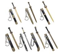 7Pcs 5 Inch Ancient Style Mini Sword Keychain Decorative Hanging Charm with Display Bracket