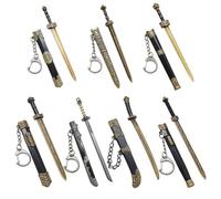7PCS 5 Inch Ancient Style Mini Sword Keychain Display Bracket Included Purse Backpack Charm