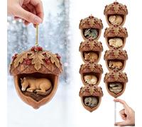 7PCS Acorn Animal Ornaments Set, Miniature Forest Creature Decorations with Panda, Fox, Rabbit, Deer, Penguin, Hamster and Raccoon in Realistic Oak Acorns
