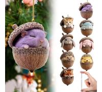 7PCS Acorn Animal Ornaments Set, Miniature Forest Creature Decorations with Panda, Fox, Rabbit, Deer, Penguin, Hamster and Raccoon in Realistic Oak Acorns
