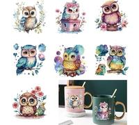 7pcs Adorable Owl Flower Leaf UV DTF Cup Wraps Transfer Waterproof Sticker for Glass Cups Furniture Craft DIY Crafts，Rub on Transfer Stickers for DIY Water Bottle Laptop Decal Wood Car
