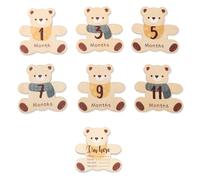 7Pcs Adorable Wooden Bear Landmark Marking Board Cartoon Double-Sided Baby Monthly Photo Props for Cherished Memories Baby Landmark Cards