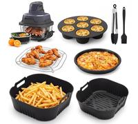7PCS Air Fryer Accessories for Ninja Crispi FN101 3.8L & 1.4L Air Fryer | Set of 7 - 2 Silicone Liners, Cake Pizza Pan, Crisper Rack, Egg Bite Mold, Basting Brush & Kitchen Tongs, Food Grade