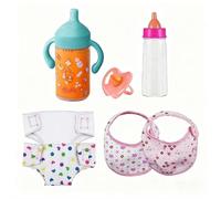 7Pcs Baby Doll Accessories Set Include Disappearing Milk and Juice Bottles, Pacifier, Bibs, Diapers,Baby Doll Feeding Set,Toy Bottles for Dolls for Girls Christmas Birthday Gift
