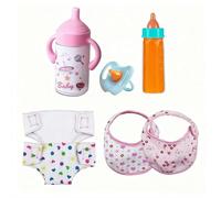 7Pcs Baby Doll Accessories Set Include Disappearing Milk and Juice Bottles, Pacifier, Bibs, Diapers,Baby Doll Feeding Set,Toy Bottles for Dolls for Girls Christmas Birthday Gift