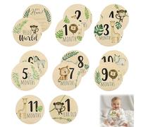 7PCS Baby Milestone Cards,Wooden Double-Sided Monthly Newborn Welcome Signs,Animal Theme Wooden Milestone Baby Cards,10cm Round 1-12 Months New New Parents Gift Set for Photography Prop Growth Record
