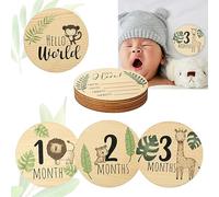7pcs Baby Monthly Milestone Cards Sign, Wooden Newborn Welcome Sign Round New Baby Sign Double Sided Printed Baby Announcement Sign for Photo Prop Baby Shower