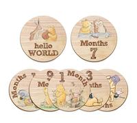 7Pcs Baby Monthly Milestone Markers, Double Sided Baby Months Wooden Keepsake, Cute Bear Shape Baby Monthly Announcement Wooden Discs, Baby Shower Party Supplies 3.9 * 3.9IN