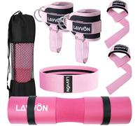 7Pcs-Barbell Pad Set for Hip Thrust - Squat Pad, Bench Press Workout Foam Weight Lifting Bar Cushion,Gym Accessories for Women with Bar Bad,with Gym Ankle Straps,Hip Resistance Bands,Lifting Strap