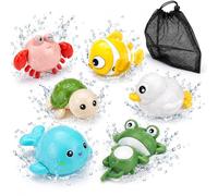7PCS Bath Animal Figures, Sea Creature Set with Bag for Family Routines | Premium materials, six colourful bath animal figures with mesh bag for families, bathroom shelves and water-time stories