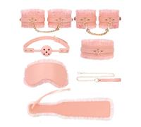 7Pcs BDSM Kit, Pink Bdsmage Sets for Couples, Leather Material Bondage Toys for Beginners Men and Women, Lace Adult Sex Toys for Flirt, Play Fetish, Cosplay and SM Games