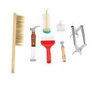 7Pcs Beekeeping Kit Complete Bee Hive Tools Set with Bee Brush Queen Marking Cage Uncapping Fork Queen Catcher Hive Frame Holder Spur Wire Wheel Embedding for Beekeeper Supplies Equipment