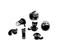 7Pcs Black Cat Enamel Pins, Cute Cartoon Animal Brooch Creative Lovely Alloy Lapel Pins Metal Badges Accessories for Jackets Backpack Hat Bag Clothes