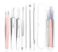 7PCS Blackhead Remover Tools Set - Blackhead Remover Tweezers, Ingrown Hair Tweezers Blackhead Extractor Pimple Extractor for Pimple Whitehead Ance(Pink)