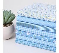 7Pcs Blue Fat Quarters Fabric Bundles, 50CM x 50CM Precut Soft Easter and Spring Quilting Cotton for Sewing DIY Making Supplies Patchwork Gingham Fat Quarter Material