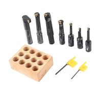 7Pcs Boring Tool Set F1-18, Round Shank Indexable Cemented Carbide Turning Bar Holder, High Hardness Wear Resistance for Inner Hole Turning Reaming Profiling, with Wood Block for