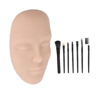 7PCS Brush Set with 3D Makeup Practice Face Board 30mm Silicone Cosmetic Mannequin Skin Washable Reusable Eyes Eyebrows Lips Training Pad Medium Skin Color for Beginners (Medium Skin Color)